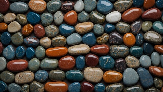 Shiny polished stones arranged on a simple background