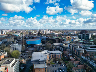 Naklejka premium Aerial View of Buildings at City Centre and Downtown of Coventry City of England United Kingdom. March 30th, 2024