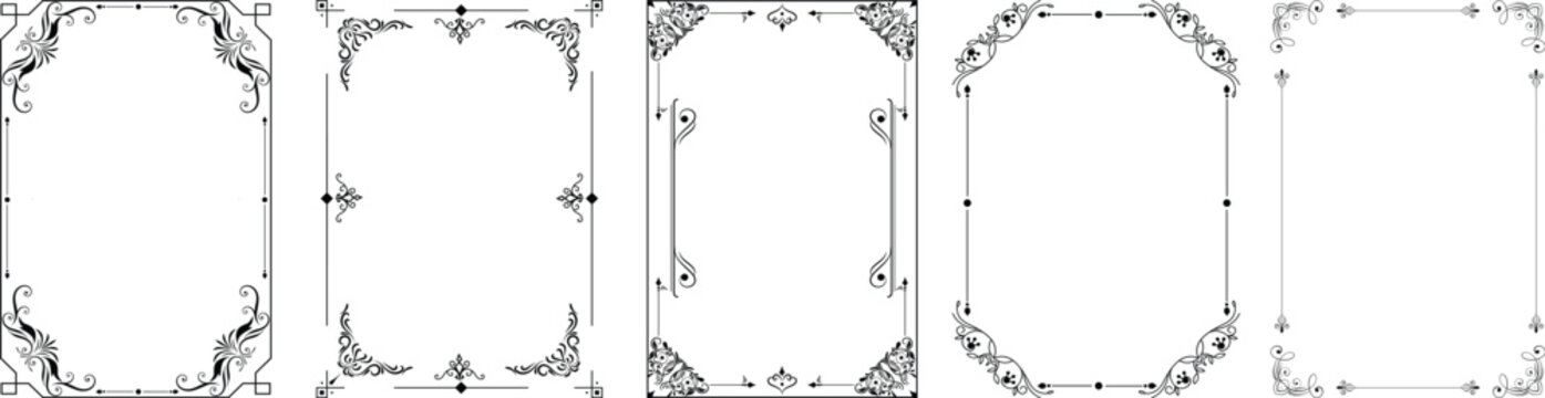 A set of decorative vintage frames with rectangular borders.