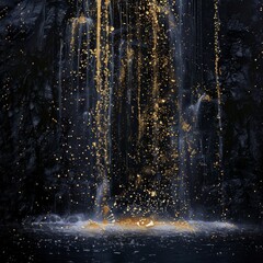 Majestic waterfall with sparkling lights creating a magical evening ambiance