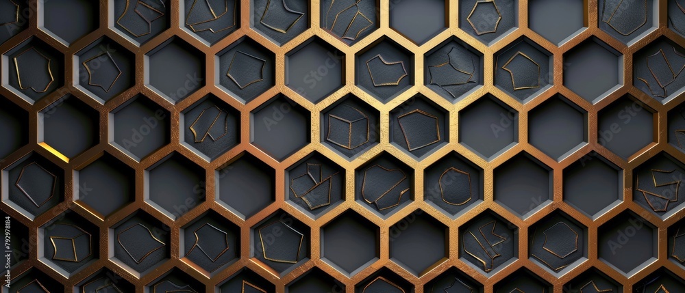 Leinwandbilder template modern with gold geometric pattern. hexagonal elements background. curve decoration.