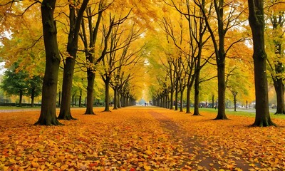 Beautiful yellow red and orange leaves in an autumn park