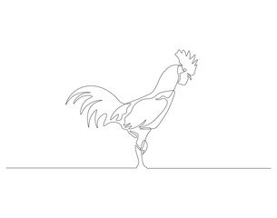 Continuous line drawing of rooster chicken. One line of rooster chicken. Poultry animal concept continuous line art. Editable outline.