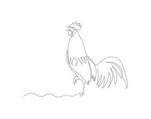 Continuous line drawing of rooster chicken. One line of rooster chicken. Poultry animal concept continuous line art. Editable outline.