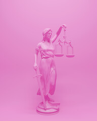 Pink lady justice judicial system classic statue woman vibrant elegance background 3d illustration render digital rendering - 792980783
