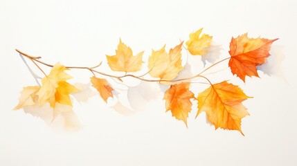 Obraz premium Intimate view of autumn leaves in watercolor, lying close on a clean white background, minimal aesthetic