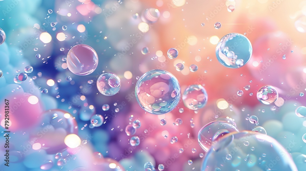 Aufkleber a holographic floating bubble, soap bubble, and metaball background in 3d.