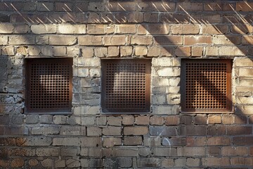 Subtle yet impactful, air vents discreetly adorn the surface of a brick wall, offering a glimpse into the inner workings of the building's ventilation system.