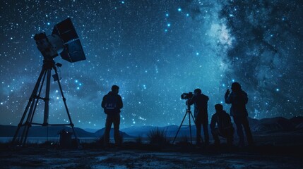 Fototapeta premium A team of astronomers collaborating on a project to map the stars using advanced technology