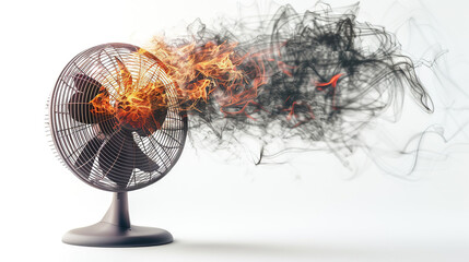A fan with fire emitting steam It's summer in the air.