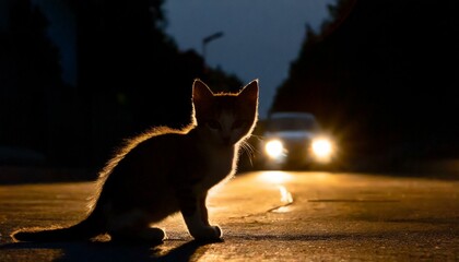 Advertencia: Gatito en Peligro en la Carretera