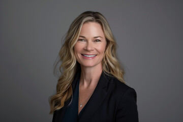 A woman with long blonde hair is smiling for the camera