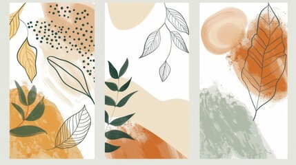 Wall art modern set of botanical wall art. This set is suitable for framed prints, canvas prints, posters, home decor, covers, and wallpaper.