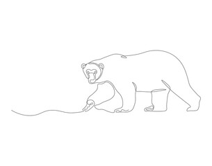 Continuous line drawing of polar bear. One line of polar bear. Antarctic animal concept continuous line art. Editable outline.
