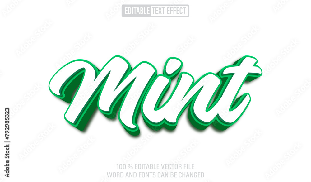 Fototapete editable 3d text style effect - mint text effect template