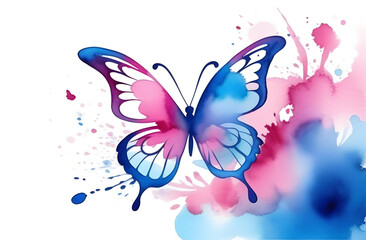 a drawing of a butterfly with blue and pink colors.