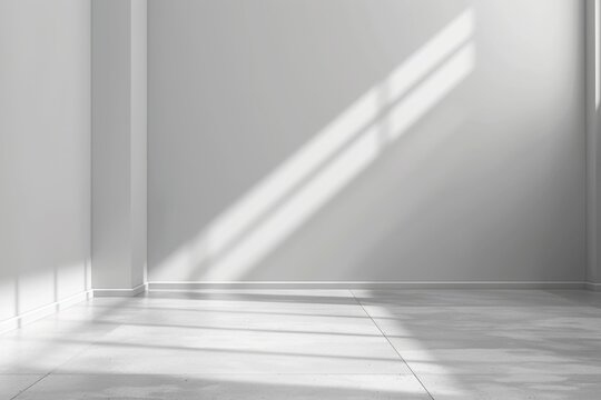 White background with a beam of light shining down, an empty room with soft lighting, a grey wall Generative AI