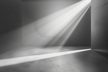 Abstract gray background with white beam of light, empty room interior for product presentation Generative AI
