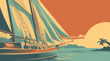 A vintage Travel poster for a charter of a large sailing boat  - obrazy, fototapety, plakaty