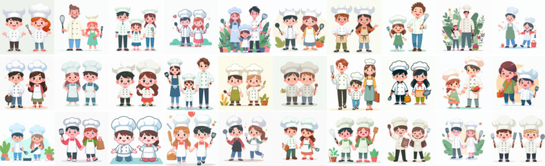 Obraz na płótnie Canvas Vector set of chef couple being cheerful with a simple flat design style