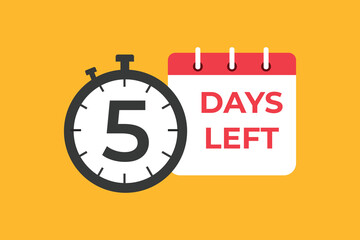 5 days to go countdown template. 5 day Countdown left days banner design. 5 Days left countdown timer
