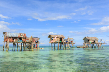 Beautiful landscapes view borneo sea gypsy water village in Bodgaya Mabul Island, Semporna Sabah,...