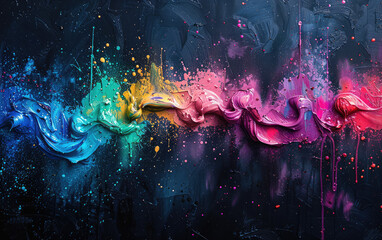 Black background with pink, blue, and purple paint dripping down. Created with Ai