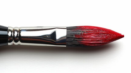 The round painted tip of an artistic paintbrush is isolated on a white background
