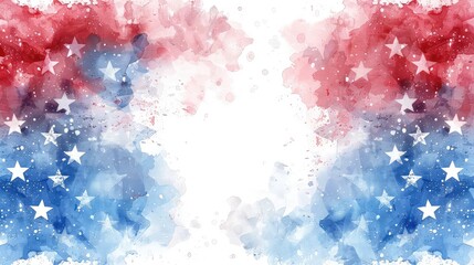 Happy Memorial Day Watercolor splashes in red and blue colors with stars. USA national holiday concept background.