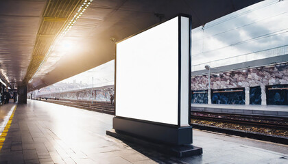 Light box display with white blank space for advertisement. Subway mock-up design. Horizonta