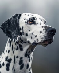 Dalmatian dog portrait on a blurred background.