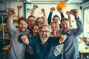 Group of happy business people celebrating success at office. Successful business people concept.