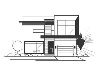 Fototapeta premium Outline icon of façade of modern house. Two floors with white background.