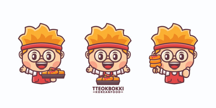 design cartoon mascot and tteokbokki with different expressions