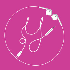 stylized letter Y designed using the wire of a white earphone