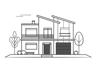 Fototapeta premium Outline icon of façade of modern house. Two floors with white background.
