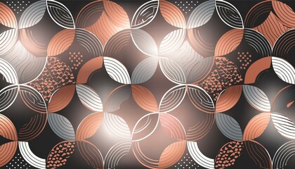 Design a seamless abstract geometric pattern with overlapping circles and polygons, rendered in a palette of rose gold and pearl white