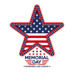 Memorial Day star in the United States of America. American star with national flag. Vector illustration.