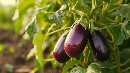 Growing eggplant harvest and producing vegetables cultivation. Concept of small eco green business organic farming gardening and healthy food	
