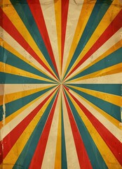 The center of the composition is adorned with a radiating line pattern resembling rays or stripes in the style of a vintage poster.