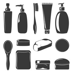 Silhouette toiletries equipment black color only - obrazy, fototapety, plakaty