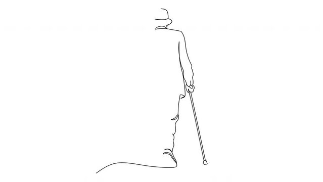 Elderly man in the style of continuous art of drawing. Minimalistic black linear sketch isolated on white background. Vector illustration. Without artificial intelligence