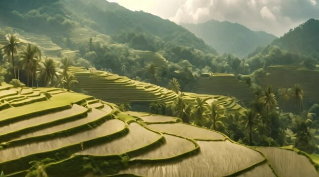 A traditional rice terrace in the mountains.
