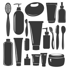 Obraz premium Silhouette toiletries equipment black color only
