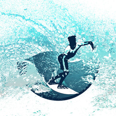 surf, ilustracion, olas, silueta, pegatina, surfista, vector	
