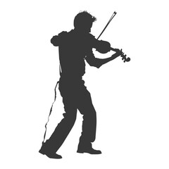 Silhouette violist in action full body black color only