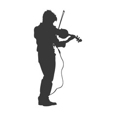 Silhouette violist in action full body black color only