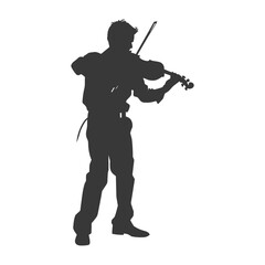 Silhouette violist in action full body black color only