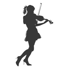 Obraz premium Silhouette violist women in action full body black color only
