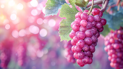 Ripe grapes on a vineyard branch close-up. Concept of gardening, healthy eating and winemaking - obrazy, fototapety, plakaty